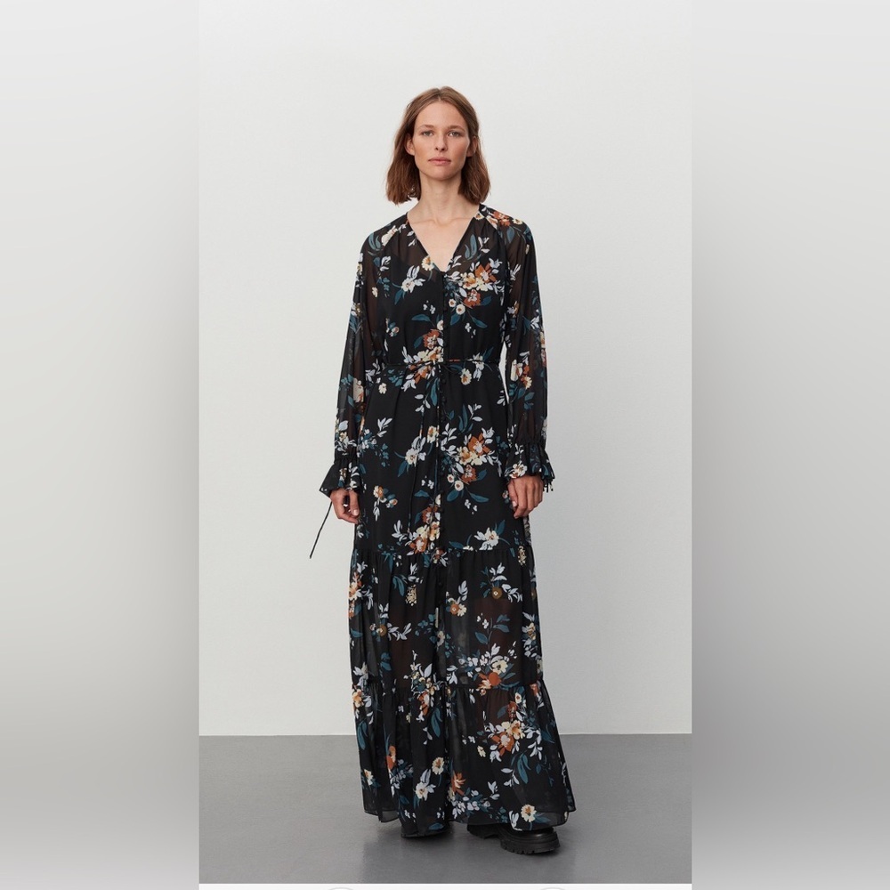 2nd day Floral long sleeve sheer Black Maxi Dress NWT size EU 38 US 8